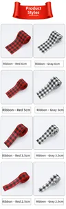 Detailed view of red and black buffalo plaid ribbons in four different widths 2.5cm to 6cm