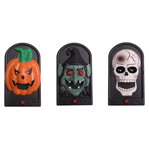 Halloween doorbell set featuring pumpkin, witch, and skull characters with electric buttons