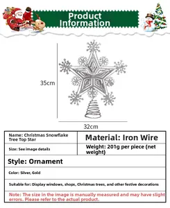 Close-up of 35cm silver iron snowflake tree topper with a spring base and glitter finish