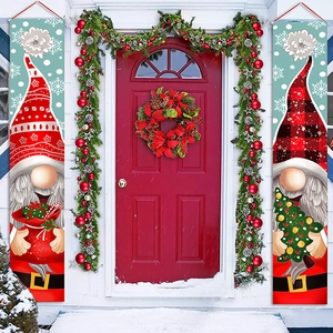 Christmas Banner Pair Oxford Cloth Santa Snowman Gnome Buffalo Plaid Outdoor Porch Decor Merry Christmas Happy New Year