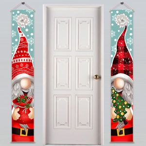 Christmas gnomes banners for door decoration with Santa snowman patterns on oxford cloth