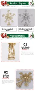 Detailed view of hollow glitter iron snowflake star tree topper in gold and silver