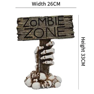 Detailed zombie zone skeleton hand sign decor, resin prop measuring 26cm x 33cm
