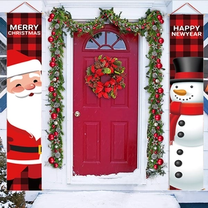 Christmas nutcracker buffalo plaid porch banners featuring Santa and Snowman motifs
