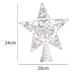 Detaillierte Größenansicht der silbernen Glitzerstern-Baumspitze mit 24cm Höhenmaßen