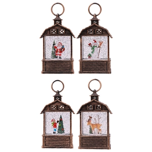 Set of 4 vintage Christmas snow globe lanterns with Santa and snowman scenes