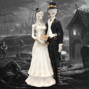 Steampunk skeleton bride and groom wedding figurines for Halloween party decor