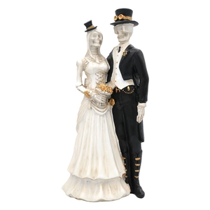 Steampunk skeleton bride and groom wedding figures for Halloween party tabletop decor