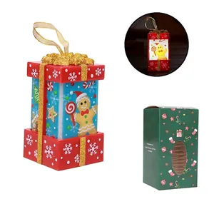 Christmas gingerbread man night light with gold lanyard and gift box packaging details