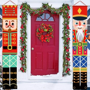 Nutcracker Christmas porch banners with cartoon soldier patterns for front door decor