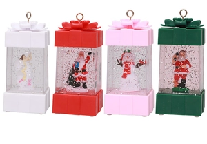 Set of four Christmas glitter water lanterns with mini Santa and Angel figurines