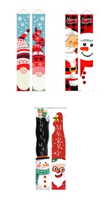 Vertical Oxford banners featuring Santa and Snowman designs for Christmas door decoration
