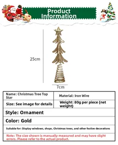 Detailed view of golden 25cm iron wire Christmas tree topper star with glitter finish