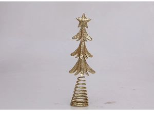 Glittery gold Christmas tree topper star with metal spiral base and leaf detail