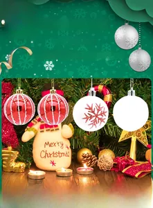Detail of red and white Christmas balls with snowflake and stripe patterns for tree decor