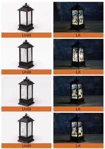 Lanterne d'Halloween montrant les effets lumineux et quatre motifs à thème effrayant