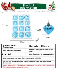 Set di 12 decorazioni natalizie a forma di cuore blu con dettagli misure 5x4cm