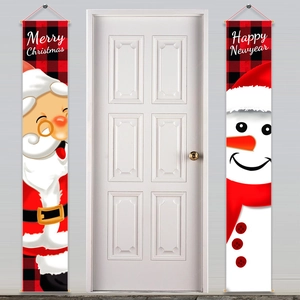 Christmas nutcracker banners with Santa and Snowman for holiday front door decoration