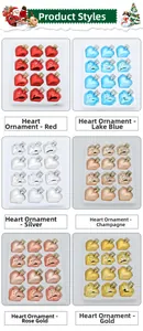 Griglia di 12 ornamenti a cuore in rosso, blu, argento, champagne, oro rosa e colori dorati