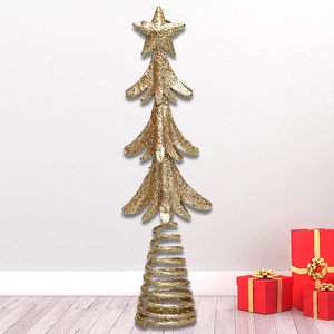 Glitter Metal Christmas Tree Topper Star Elegant Champagne Gold Triple Layer Tree Design Festive Holiday Home Decoration
