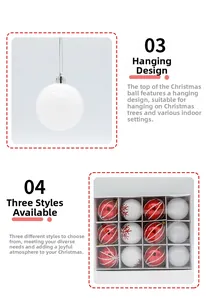 Detail of 12-pack Christmas ball ornaments featuring snowflakes and wavy stripe designs