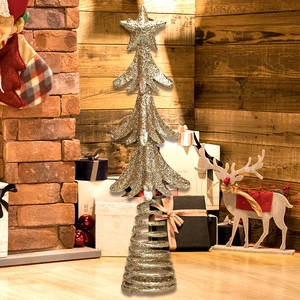 Glittery gold tiered Christmas tree star topper with spiral base for festive decor