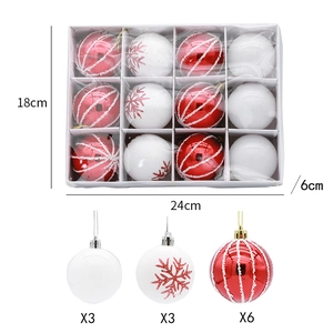 Christmas Tree Balls Plastic Painted Ornaments Red White Snowflake Stripes Pattern Festive Holiday Hanging Baubles Assortment