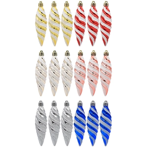 Set of 18 colorful spiral Christmas tree ornaments with glitter and polished finishes