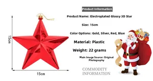 Detail view of 15cm red electroplated star decoration with dimensions and text specs