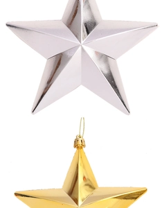 Detail of 15cm metallic star ornaments with gold and silver electroplated finish