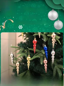 Macro detail of colorful electroplated spiral icicle Christmas tree hanging ornaments