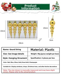 Detail of 6-piece Christmas gourd ball set with dimensions 10x3cm and 40g weight specs