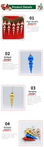 Detailed view of colorful icicle ornaments for Christmas tree with metallic finishes