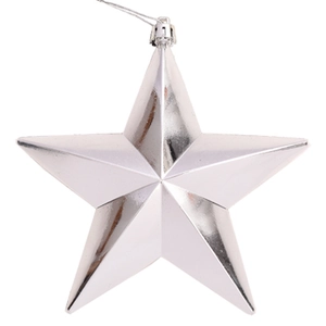 Glossy silver star-shaped 15cm Christmas hanging ornament with metallic finish and top string
