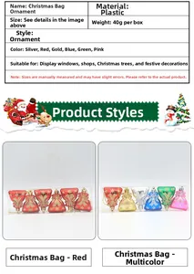 Detailed view of colorful plastic Christmas money bag ornaments for tree decoration