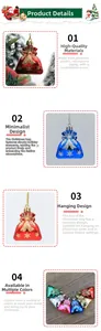 Detail of colorful Christmas tree ornament bags with glitter star pattern and hanging loops