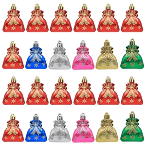 Electroplated Plastic Christmas Tree Hanging Ornaments Snowflake Bowknot Pattern Gift Bag Shape Decor For Xmas Home Festival