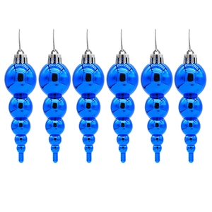 Set of 6 blue electroplated teardrop Christmas ornaments with silver hanging strings