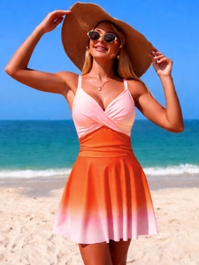 Schicker Farbverlauf Einteiler Badeanzug mit V-Ausschnitt für Damen Strandmode und Urlaub