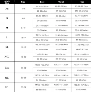 Tableau des tailles de maillots de bain pour femmes du XS au 5XL en CM et en pouces