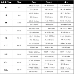 Detailed size chart for women's one-piece swimsuit featuring XS to 5XL measurements