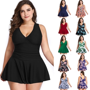 Plus Size Women Swimdress V-Neck Floral Print Conservative Swimwear With Shorts Beach Bathing Suit Plus Size Fashion