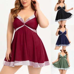 Plus Size Swimdress For Women V Neck Polka Dot Print One Piece Swimsuit With Tummy Control A Line Athletic Bathing Suit