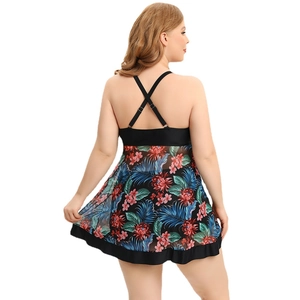 Tankini grande taille à fleurs avec bretelles croisées et imprimé tropical élastique