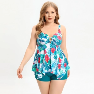 Maillot de bain tankini grande taille avec imprimé floral tropical et shorty taille haute