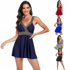 Maillot de Bain Tankini Grande Taille Femme Col en V Jupe Maillot de Bain Détail Tressé Contrôle du Ventre Deux Pièces