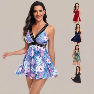 Maillot de bain deux pièces grande taille avec imprimé floral violet et tulle noir