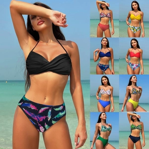 Haut Et Bas de Bikini Dos Nu Pour Femmes Maillot de Bain Imprimé Taille Haute Sexy Floral Tropical Papillon Séchage Rapide Rembourré