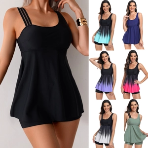 Women Tankini Swimsuit Top And Bottom Asymmetric Straps Gradient Sporty Swimwear Sleeveless Bathing Suit For Beach Vacation