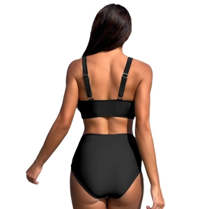 Ensemble bikini noir deux pièces avec taille haute et bretelles réglables pour femmes